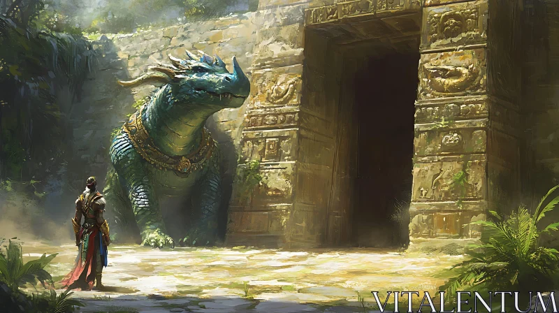 AI ART Emerald Dragon Temple Guardian