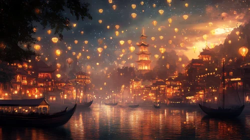 Illuminated Cityscape at Night