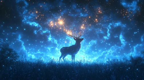 Celestial Deer in Blue Night