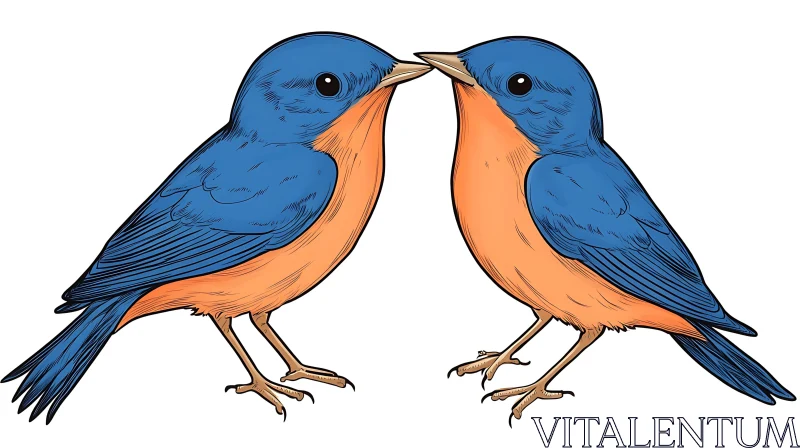 Bluebirds in Harmony: A Serene Illustration AI Image