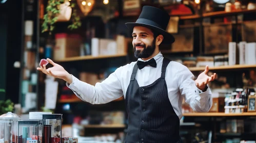 Man in Top Hat Performing Magic