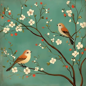 Spring Birds on Flowering Branches