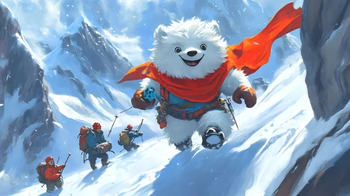 Whimsical Bear Climbs Snowy Mountain