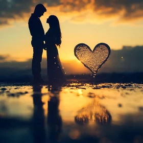 Silhouette Couple with Heart