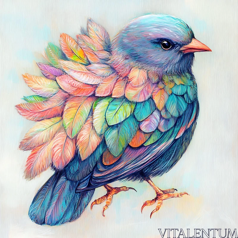 Whimsical Bird with Pastel Plumage Artwork AI Image