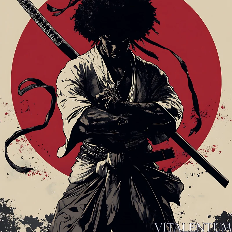 AI ART Samurai with Afro Hairstyle Illustration