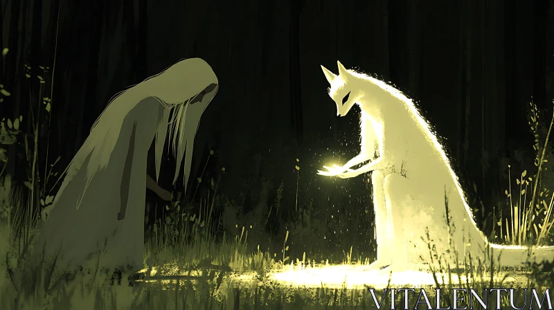 AI ART Fox Offering Light in Dark Woods