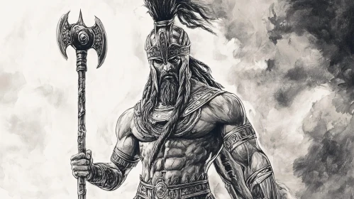 Muscular Warrior Drawing with Axe