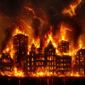 Urban Inferno: Nighttime Fire Disaster