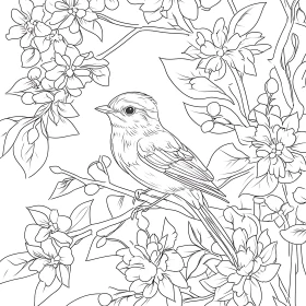 Elegant Bird on Floral Branch Illustration