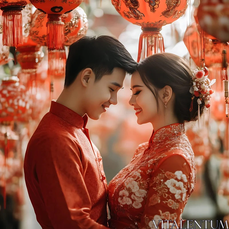 Asian Wedding Celebration with Red Lanterns AI Image