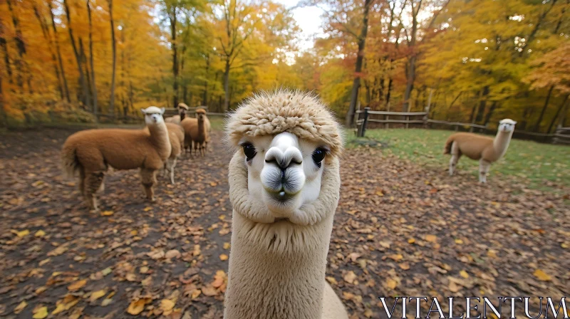 Alpacas Amidst Autumn Foliage AI Image