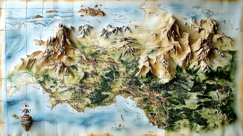 Relief Map of a Mountainous Coastline