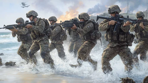 Military Landing on Beach Illustration