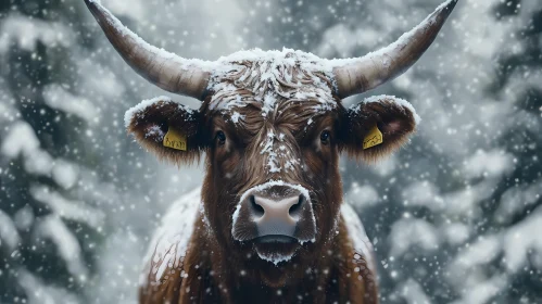 Majestic Bull in Winter Snow