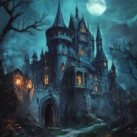 Moonlit Gothic Castle Digital Painting