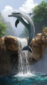 Graceful Dolphin in Waterfall Paradise