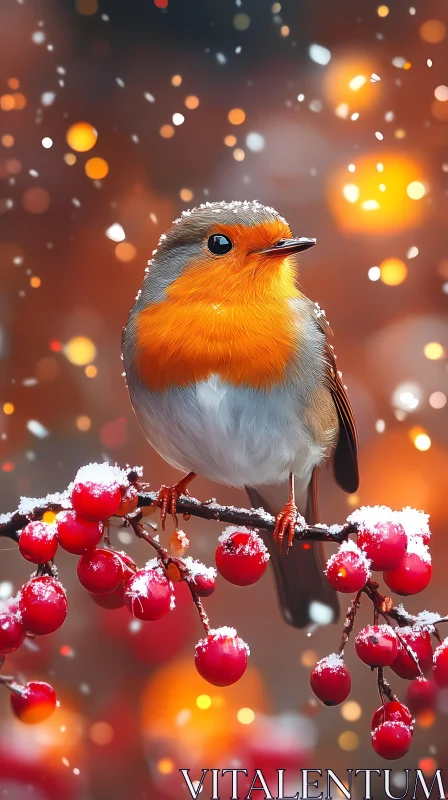 Winter Bird with Berries AI Image