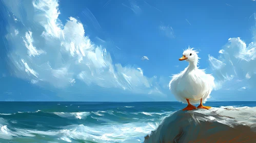 Fluffy Duck Overlooking the Ocean