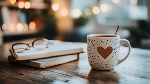 Heart Mug with Books and Glasses