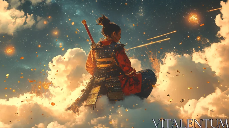 Samurai Warrior on Clouds AI Image