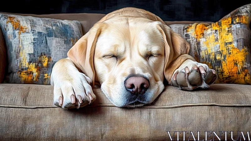 Peaceful Dog on a Cozy Sofa AI Image