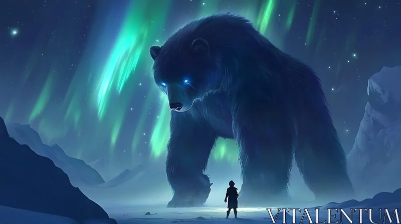 AI ART Giant Bear and Aurora