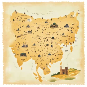 Antique Asia Map with Landmarks