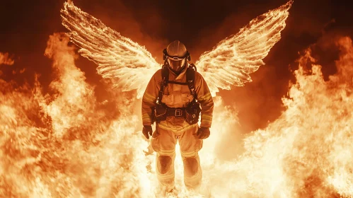 Heroic Firefighter with Angelic Fire Wings