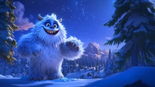 Smiling Yeti in Snowy Mountains