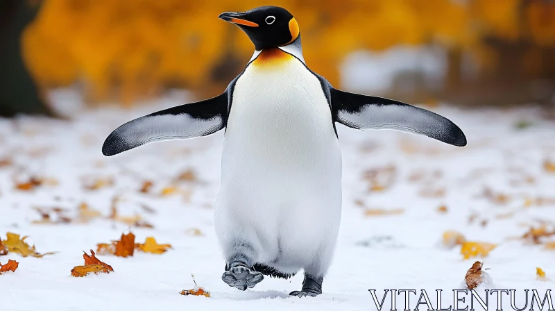 Autumn Penguin on Snow AI Image