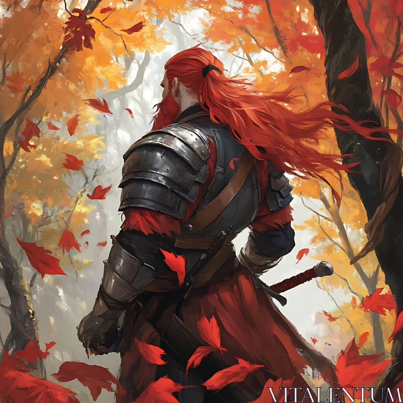 AI ART Redhead Warrior in Fall Landscape