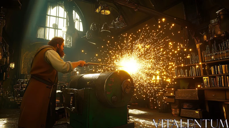 Craftsman at Work: Sparks in the Workshop AI Image