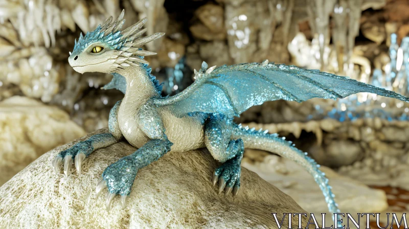 AI ART Azure Dragon Perched on Rock