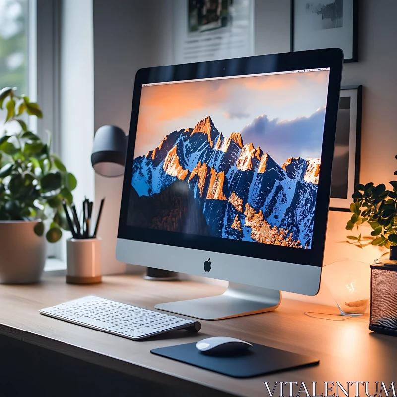 Stylish Home Office Setup with Desktop Computer AI Image