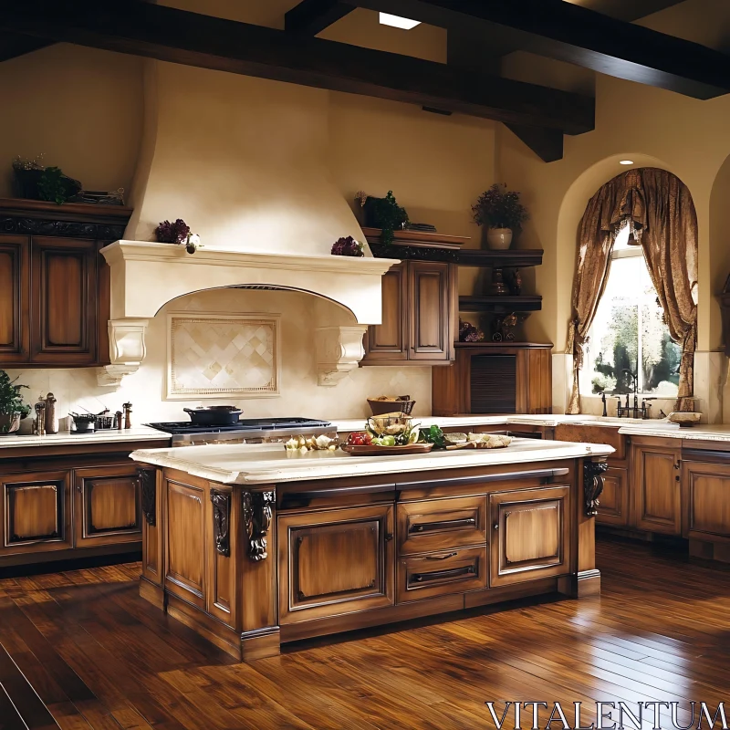 Luxurious Wooden Kitchen Interior Design AI Image