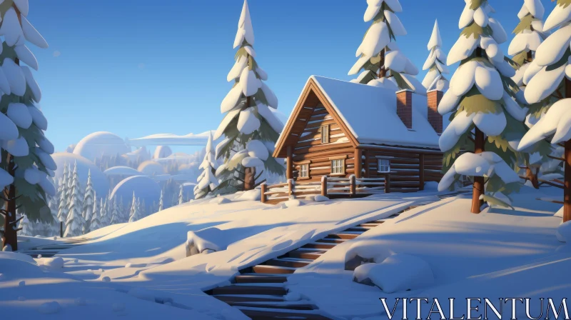 Charming Winter Cabin in Cartoon Style AI Image