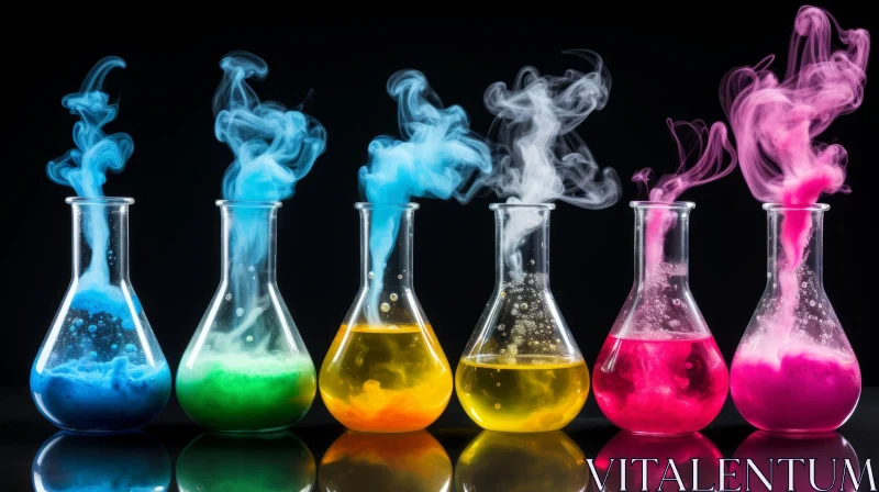 Colorful Smoke-Filled Flasks: A Dramatic Scientific Exploration AI Image