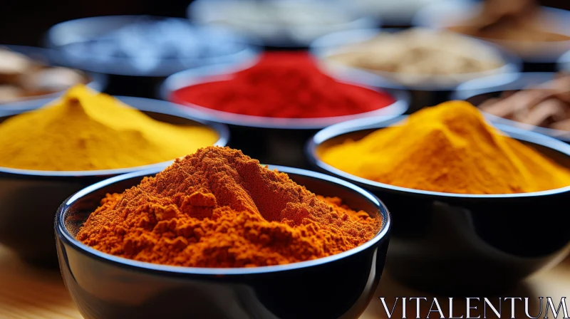 Colourful Array of Spices in Bowls - Sun-soaked Colours in Soft-focus AI Image