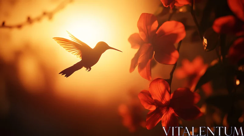 Hummingbird Silhouette at Sunset AI Image