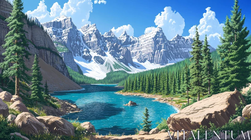 AI ART Peaceful Alpine Scenery with Snowy Peaks