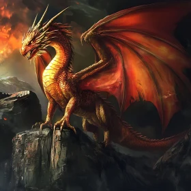 Fiery Dragon on Mountain Ledge