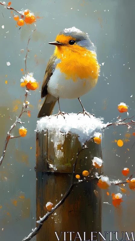 Artistic Winter Bird AI Image