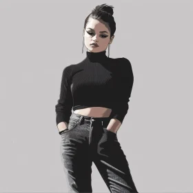 Stylized Minimalist Artwork of Selena Gomez