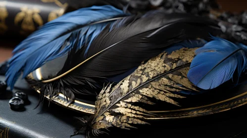 Exquisite Still Life of Feathers on a Golden Book