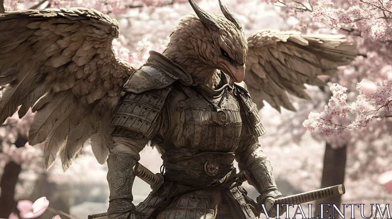 AI ART Winged Samurai in Spring Bloom