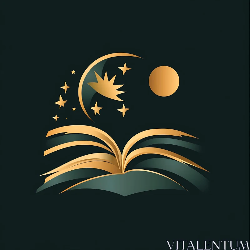 Open Book with Stars and Moon Illustration AI Image