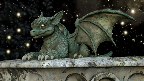 Stone Dragon Perched Under Starry Night