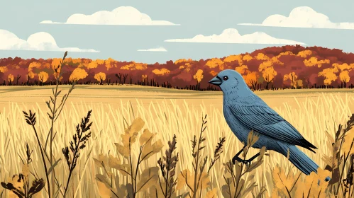 Bird in Harvest Season Landscape