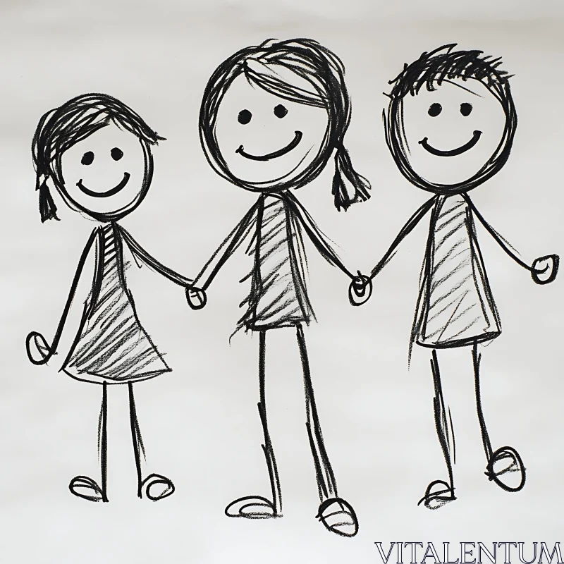 AI ART Childlike Stick Figure Friendship Drawing